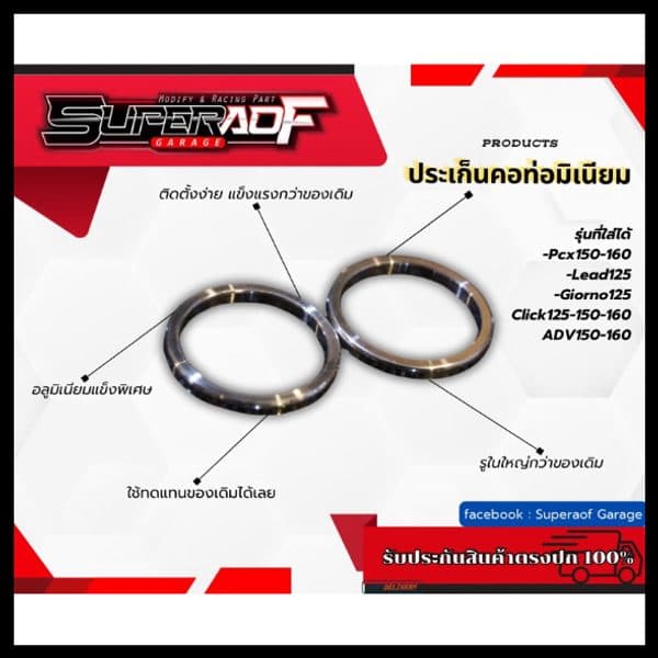ประเก็นคอท่อมิเนียมแข็งพิเศษ Pcx,Lead,Giorno,Click,Adv ไม่ยุบตัว เหมือนของเดิม
